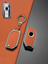 BMW Motorcycle Key Fob Cover with Leather & Metal Frame