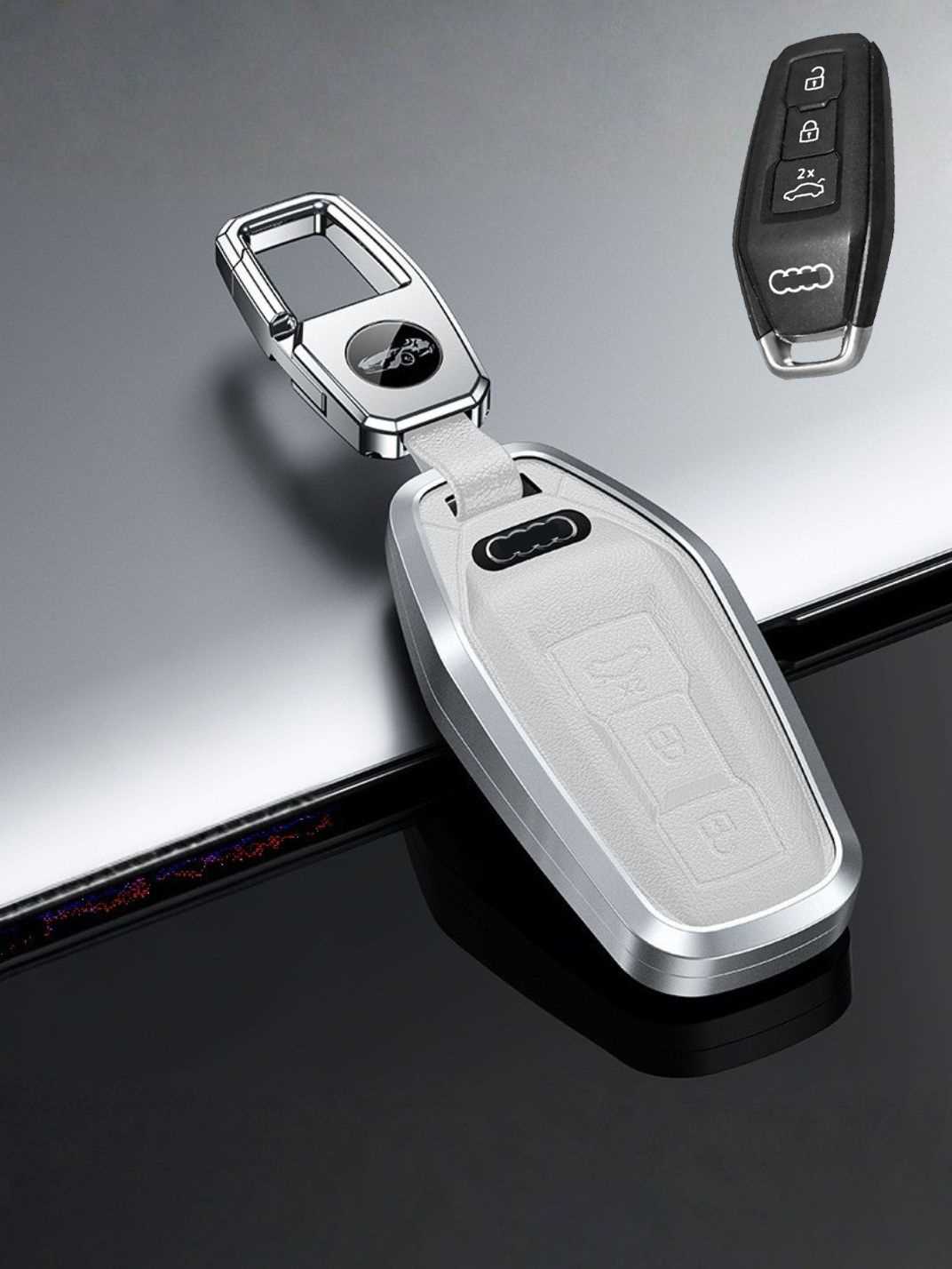 Audi Key Fob Cover with Leather & Metal Frame