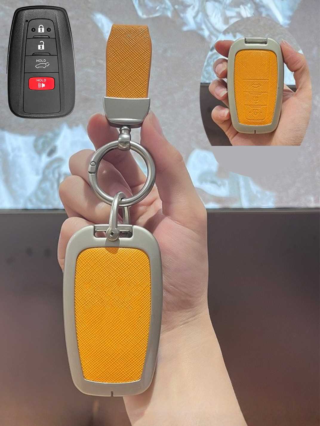 Toyota Key Fob Cover with Leather & Metal Frame