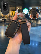 Vintage Leather Metal Alloy Honda Key Cover