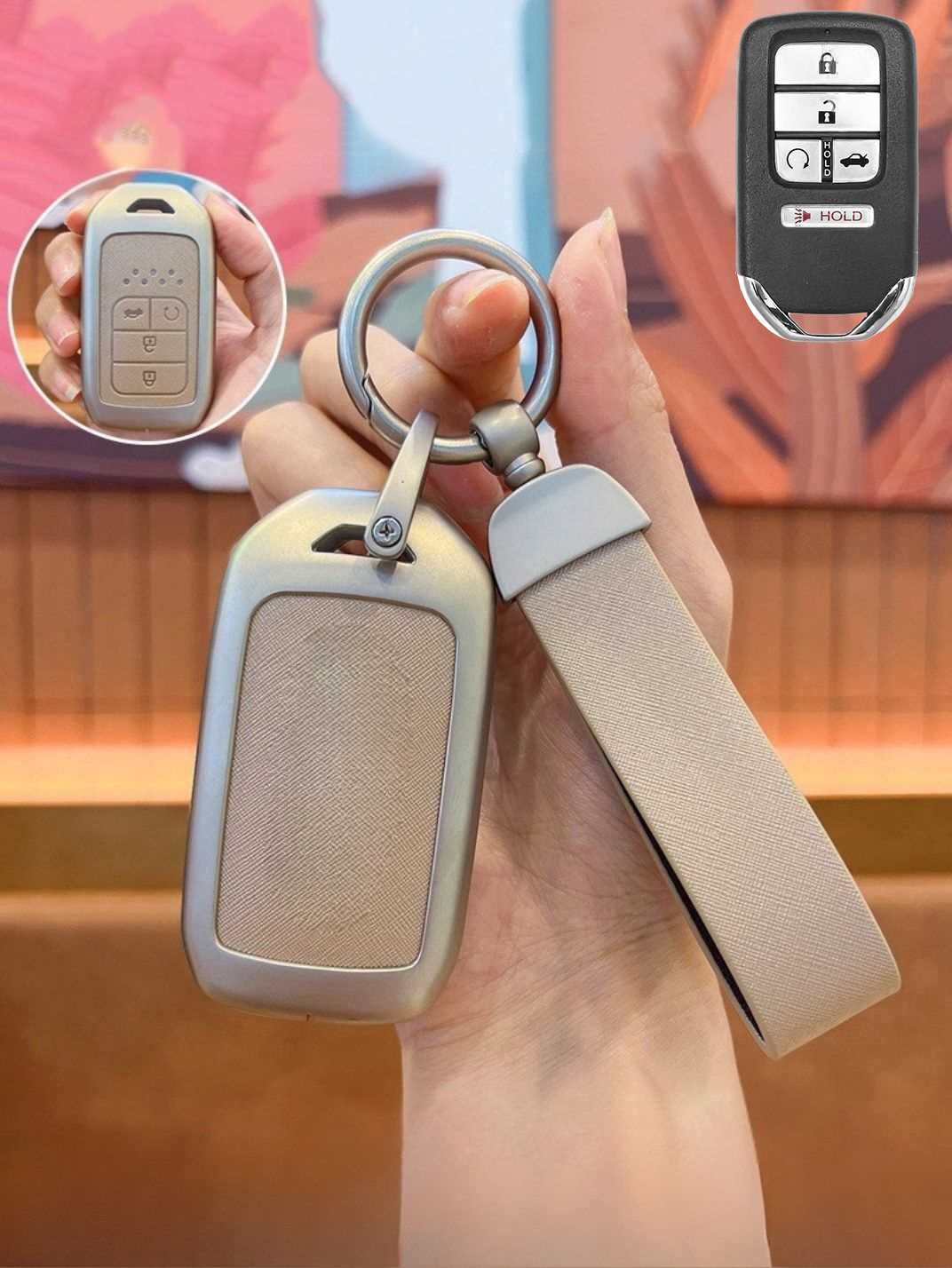 Honda Key Fob Cover with Leather & Metal Frame