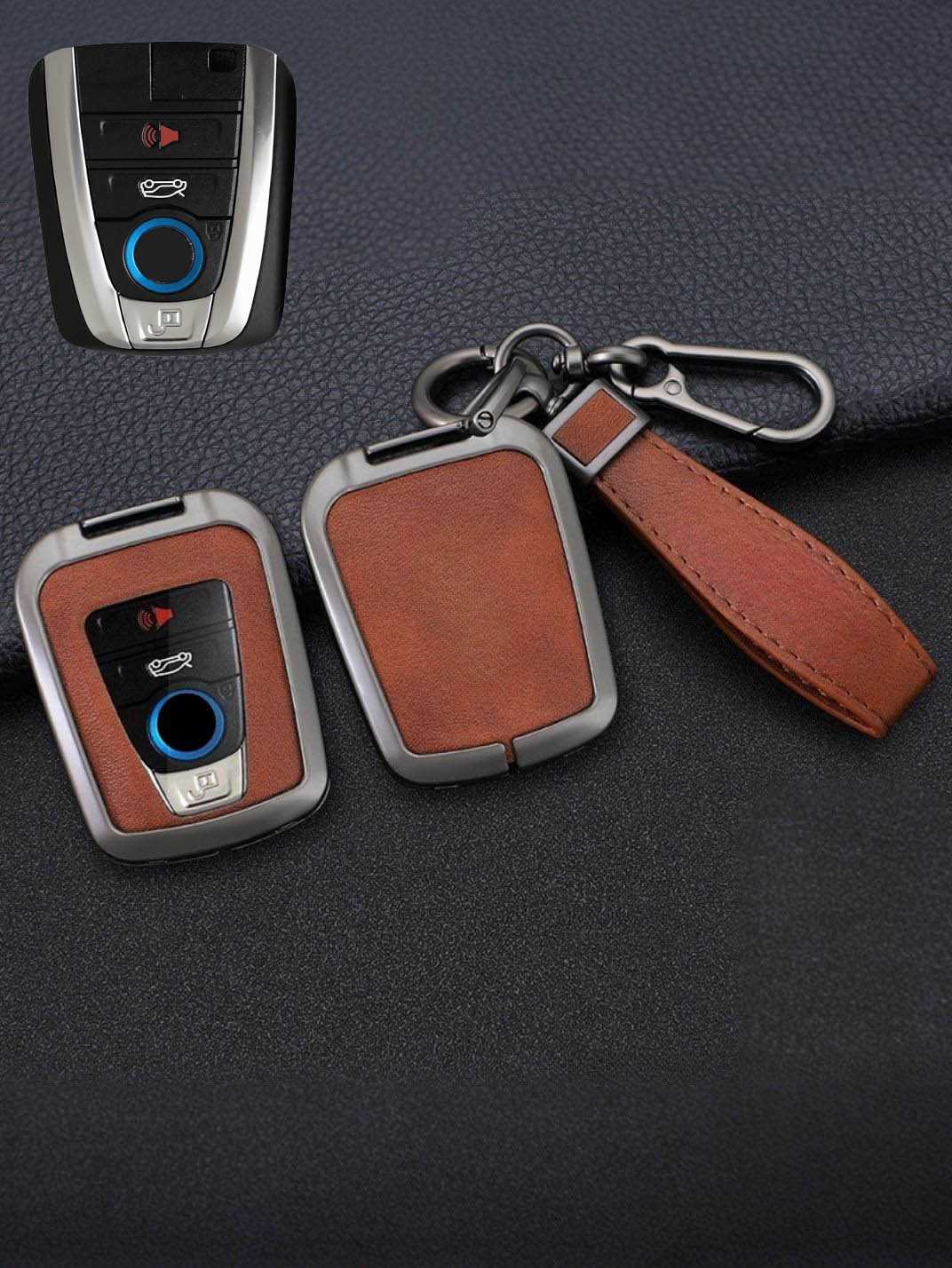 Vintage Leather Metal Alloy BMW Key Cover