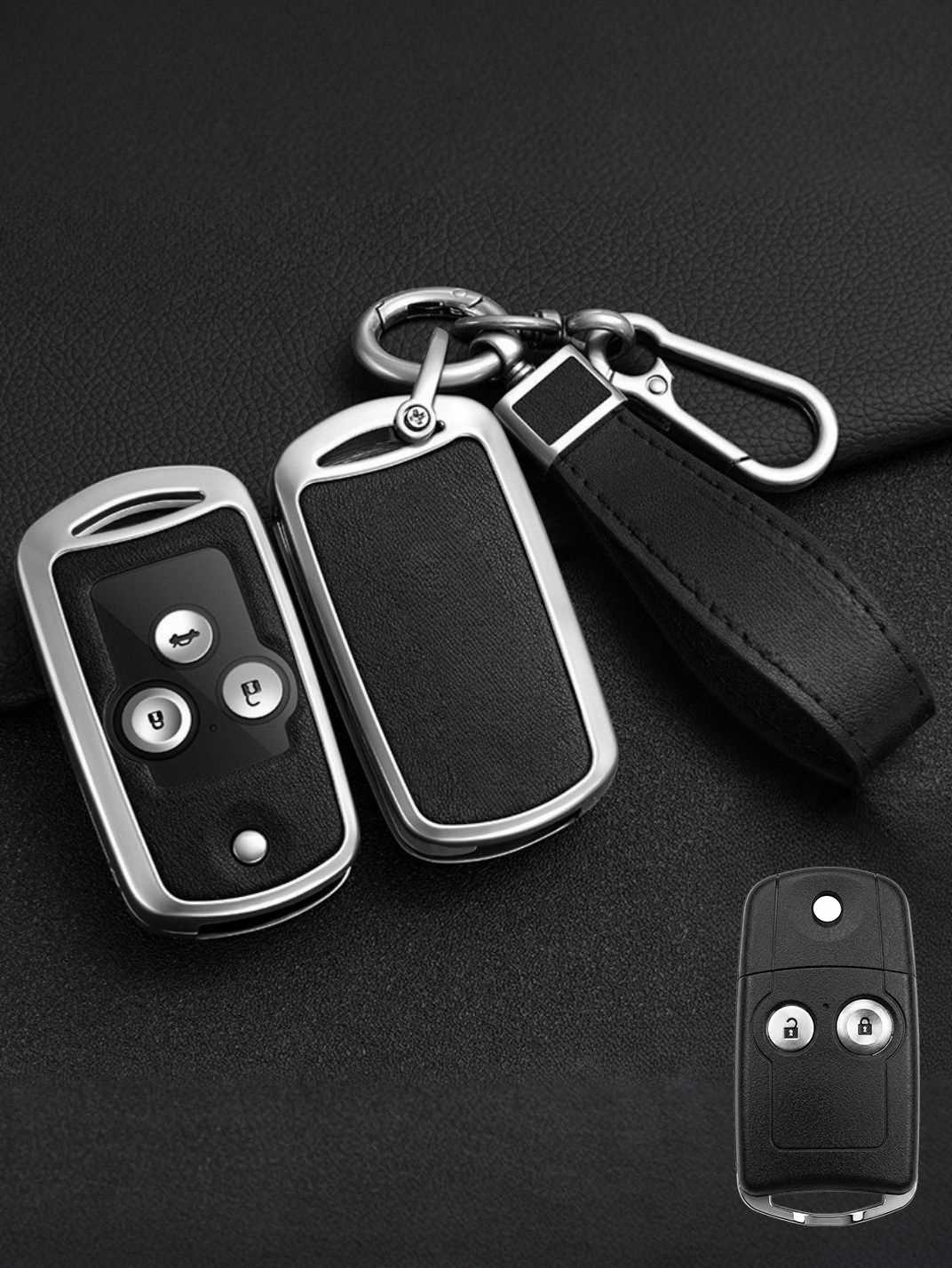 Vintage Leather Metal Alloy Honda Key Cover