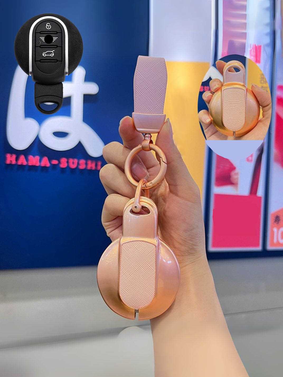 MINI Key Fob Cover with Leather & Metal Frame