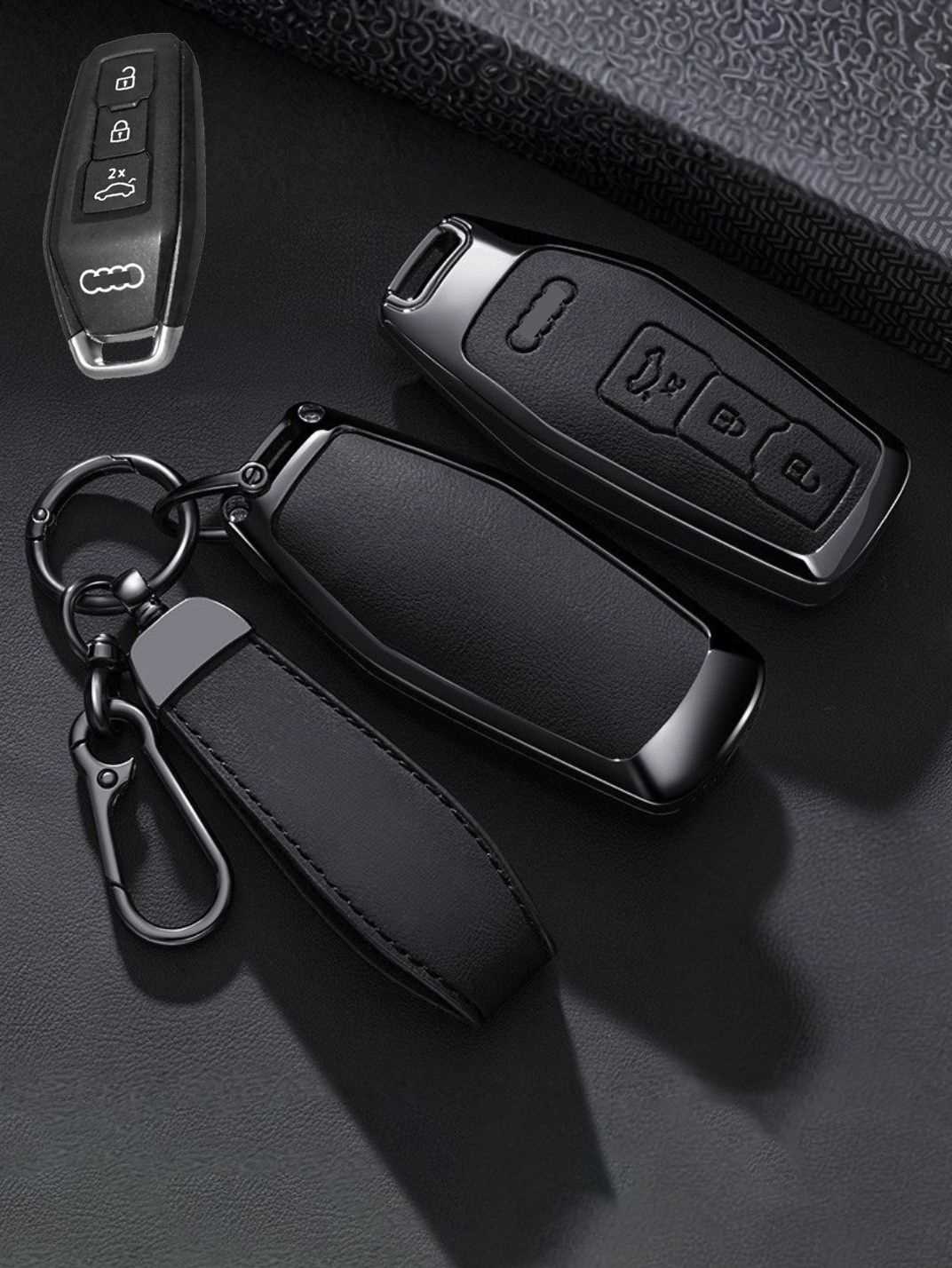 Audi Key Genuine Leather & Metal Frame Cover