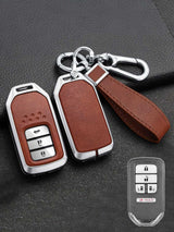 Vintage Leather Metal Alloy Honda Key Cover