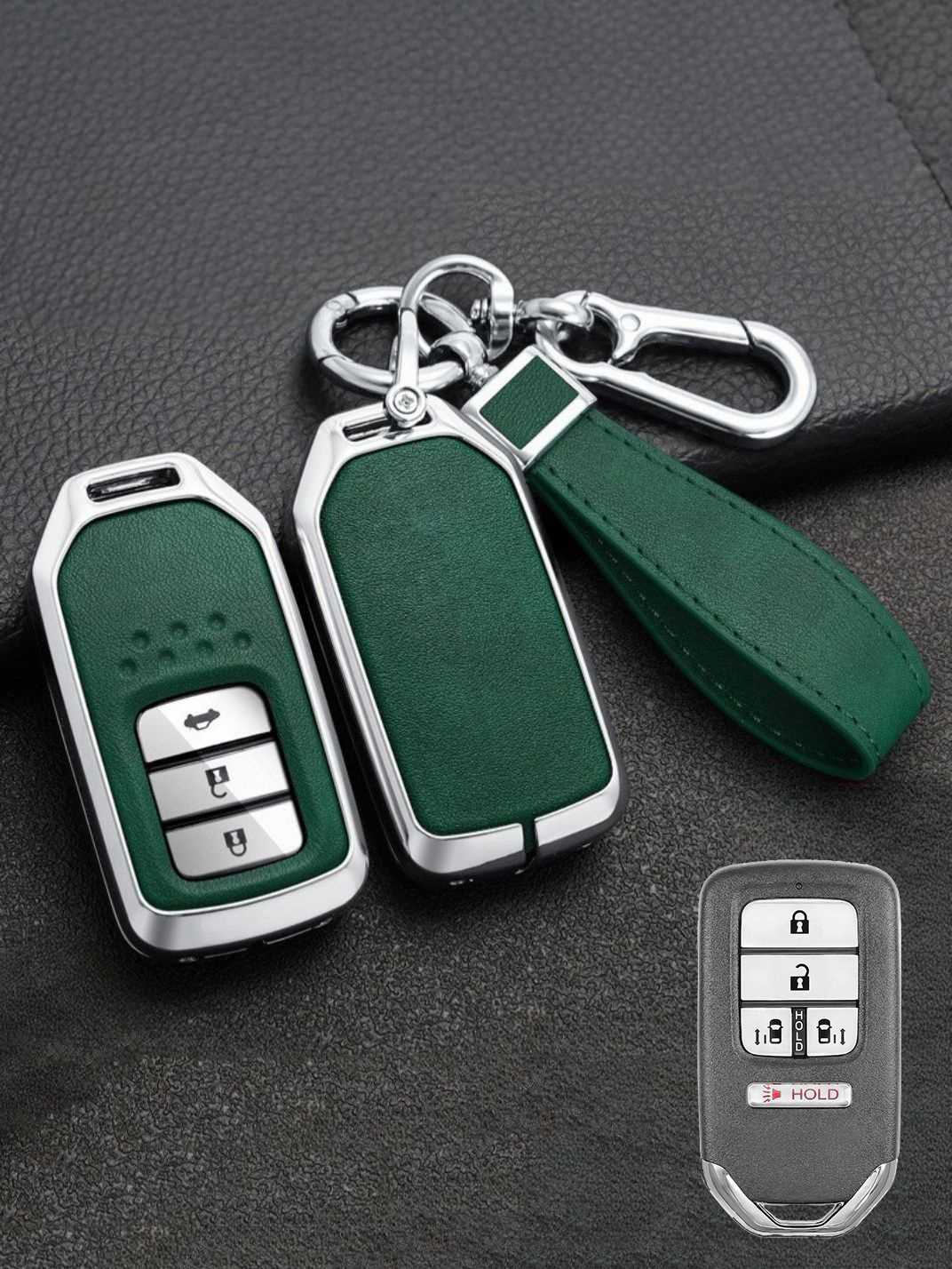 Vintage Leather Metal Alloy Honda Key Cover