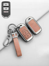 Vintage Leather Metal Alloy Honda Key Cover