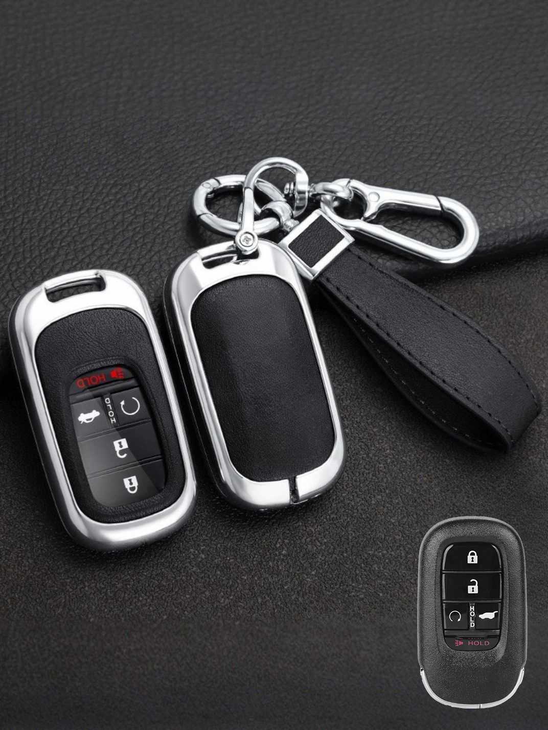 Vintage Leather Metal Alloy Honda Key Cover