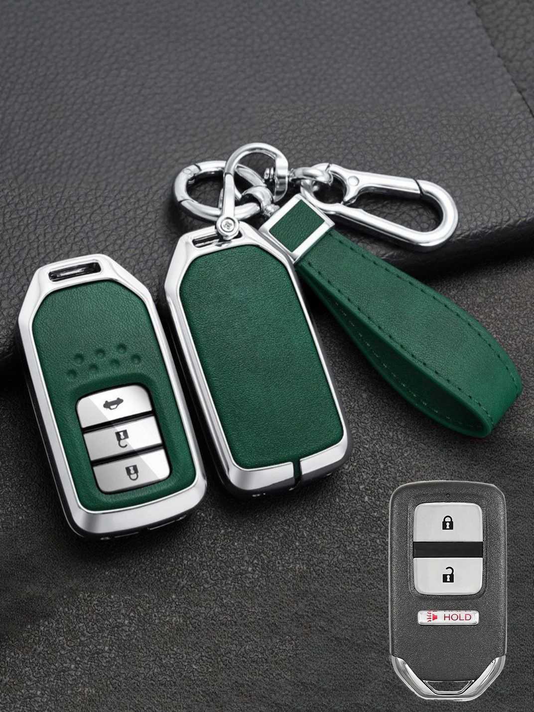 Vintage Leather Metal Alloy Honda Key Cover