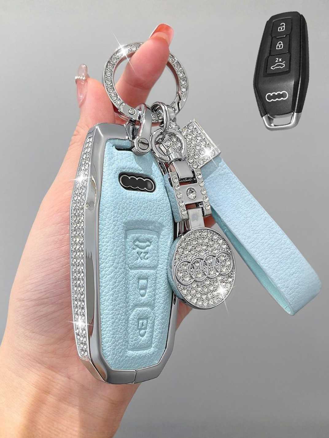 Audi Key Fob Cover with Leather & Metal Frame