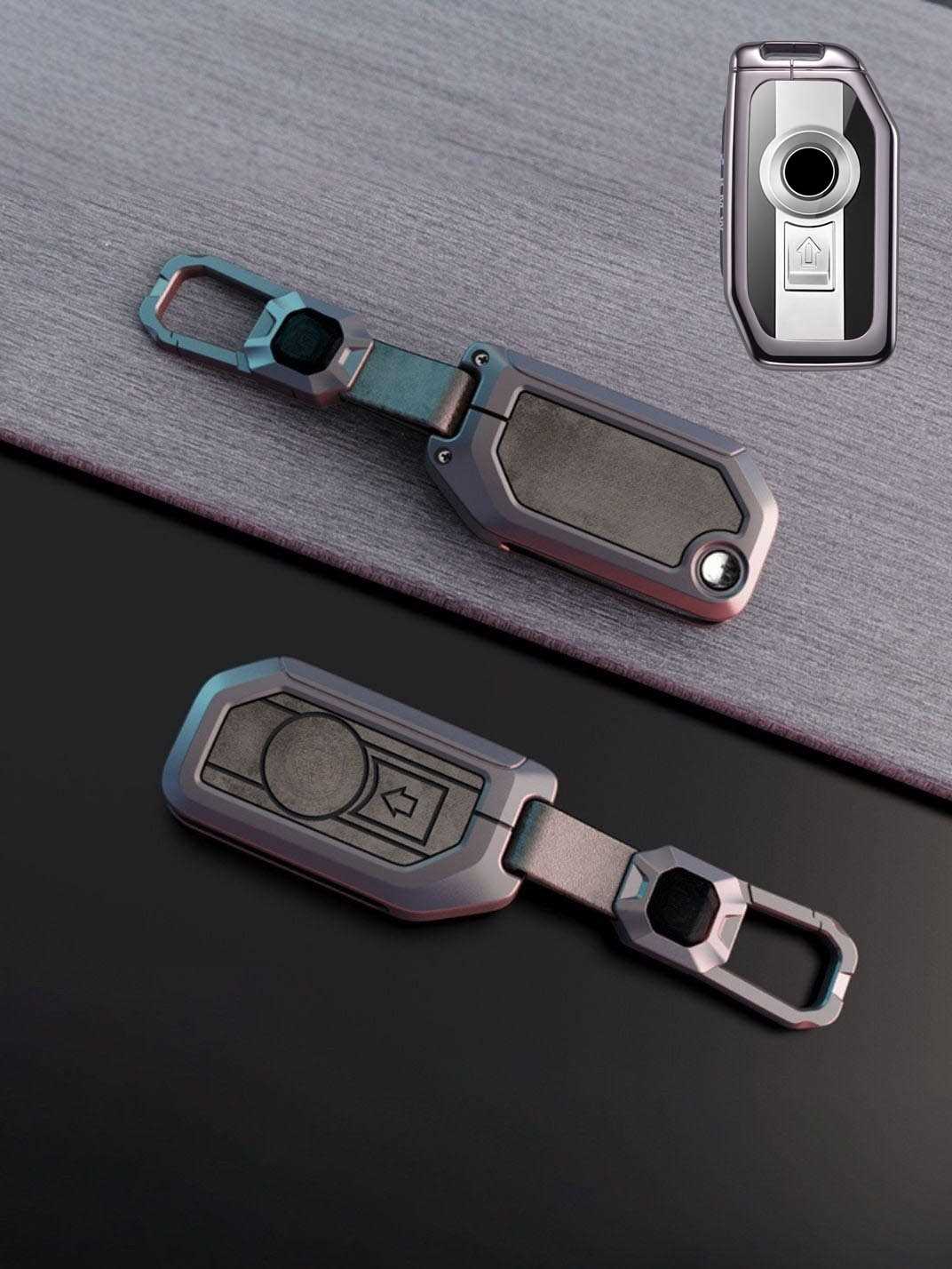 BMW Motorcycle Key Fob Cover with Leather & Metal Frame