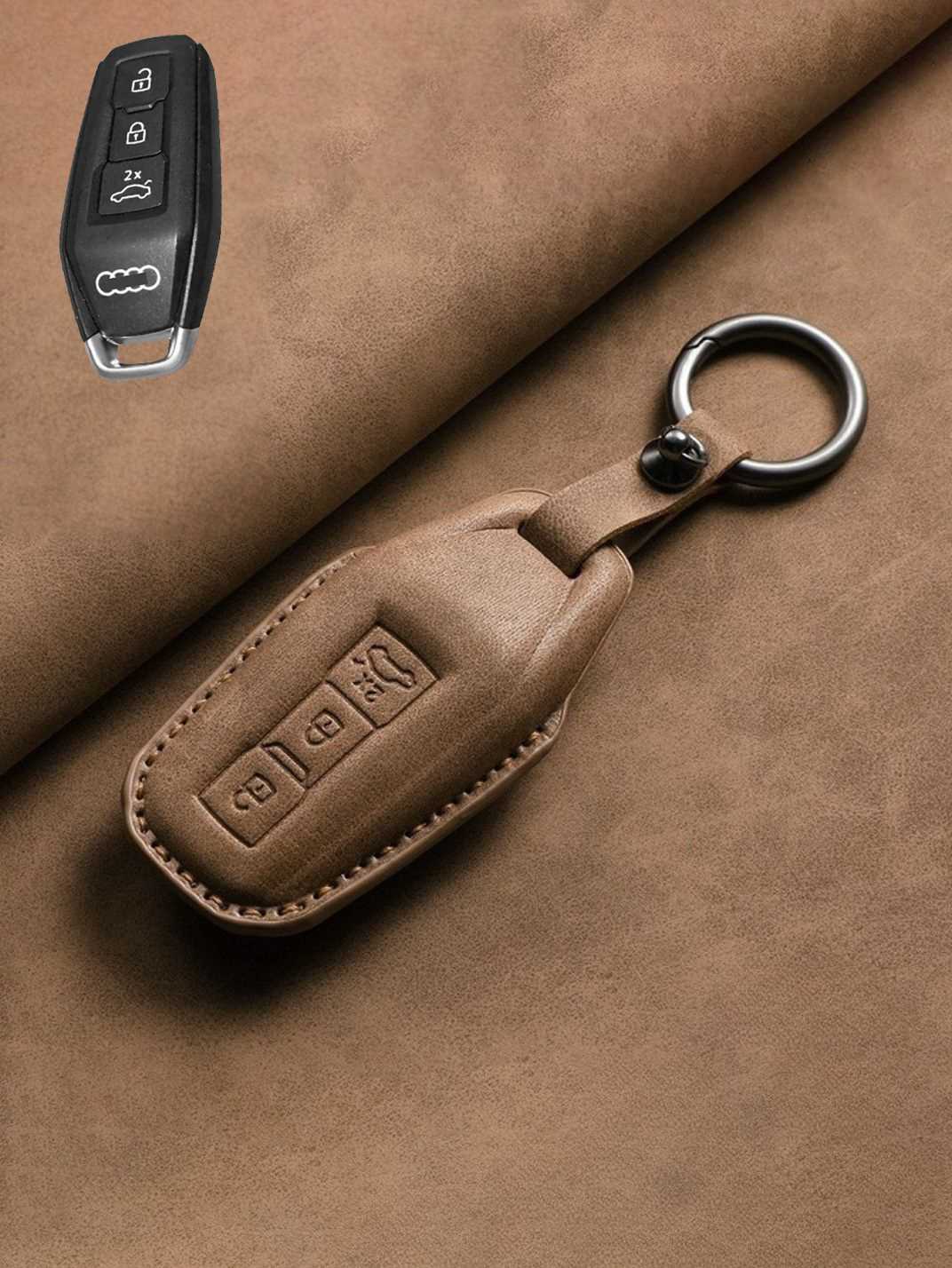 Vintage Leather & Metal Alloy Audi Key Cover