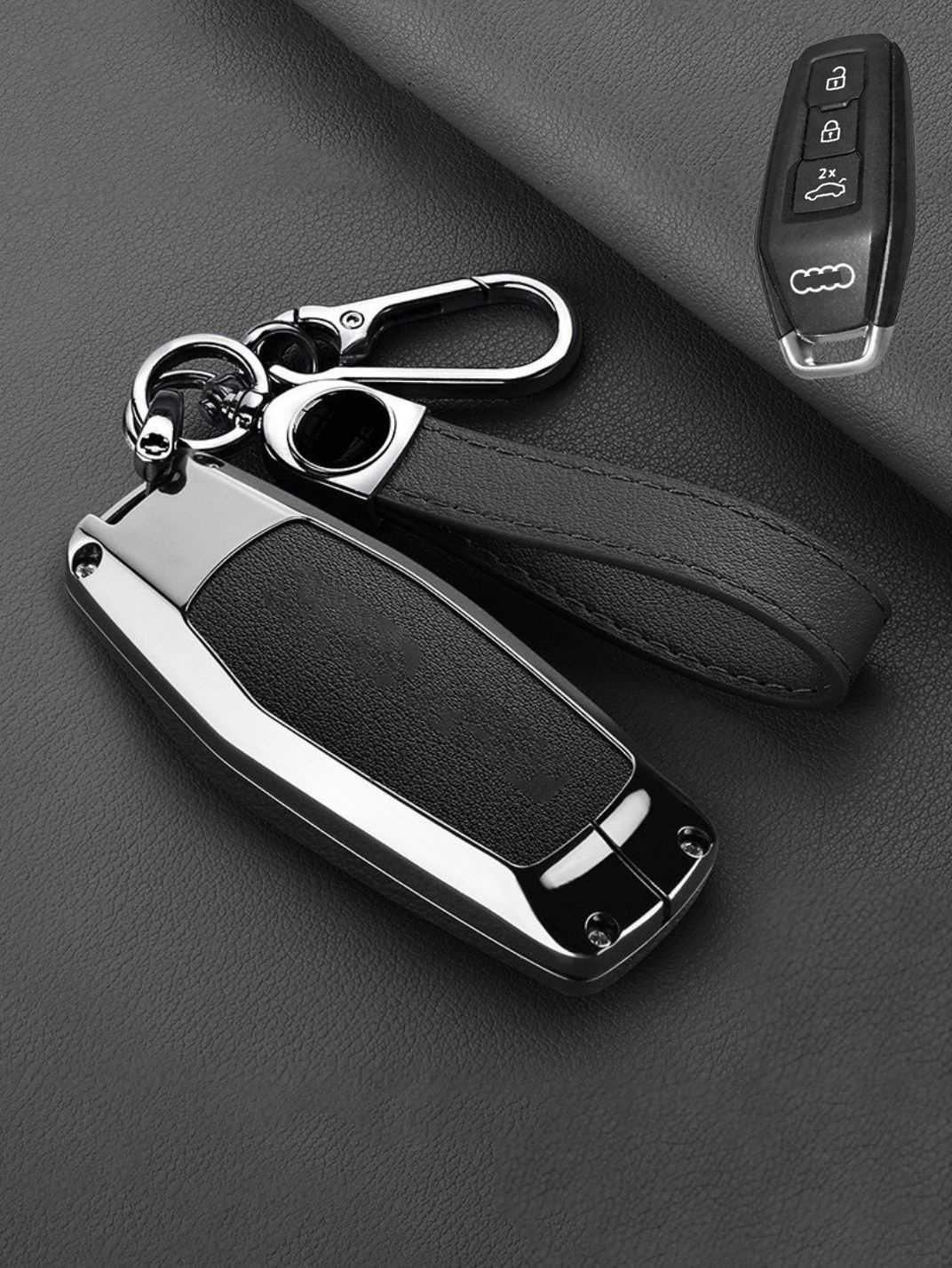 Vintage Leather & Metal Alloy Audi Key Cover