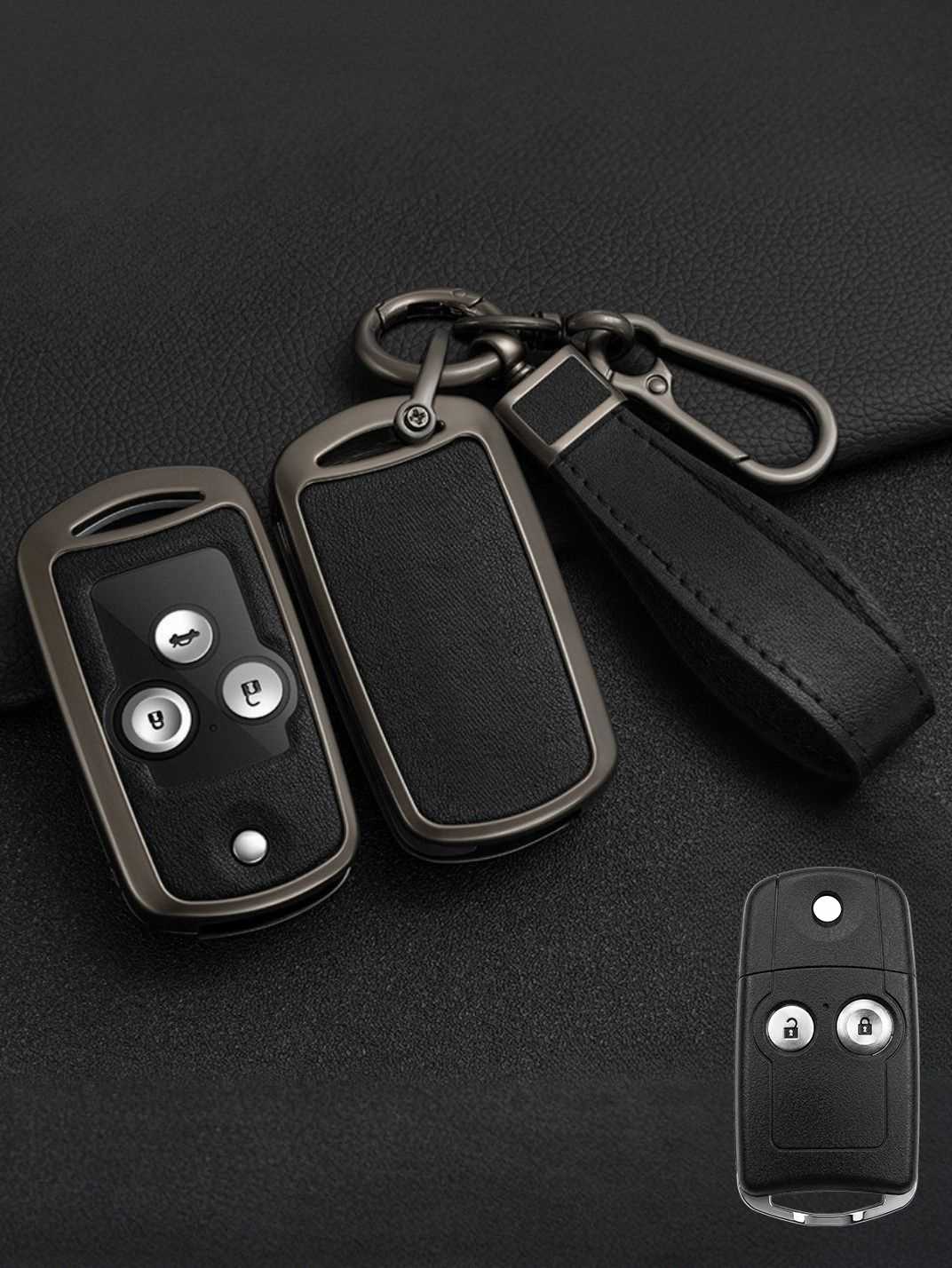 Vintage Leather Metal Alloy Honda Key Cover
