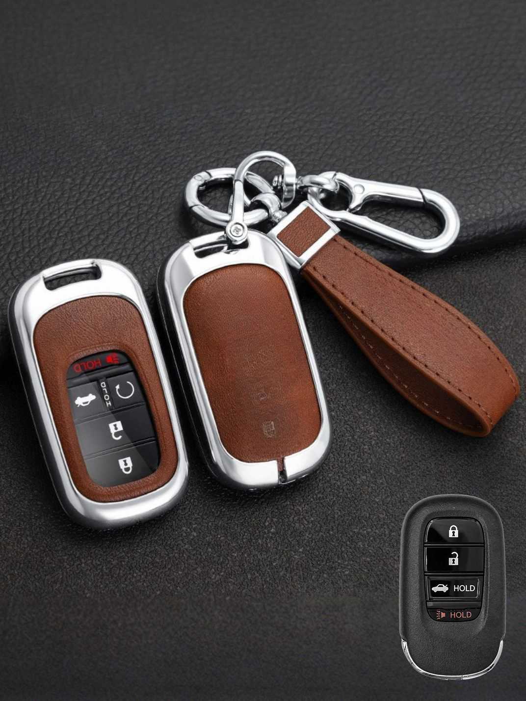 Vintage Leather Metal Alloy Honda Key Cover
