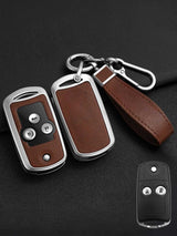 Vintage Leather Metal Alloy Honda Key Cover