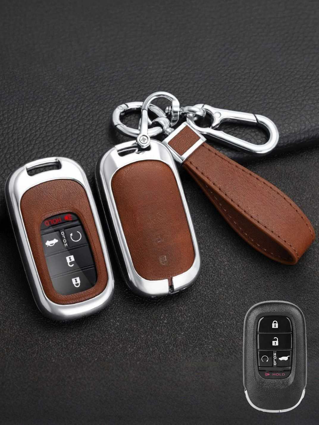 Vintage Leather Metal Alloy Honda Key Cover