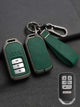 Vintage Leather Metal Alloy Honda Key Cover