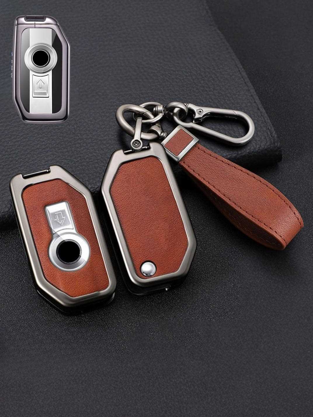 Vintage Leather & Metal Alloy BMW Motorcycle Key Cover