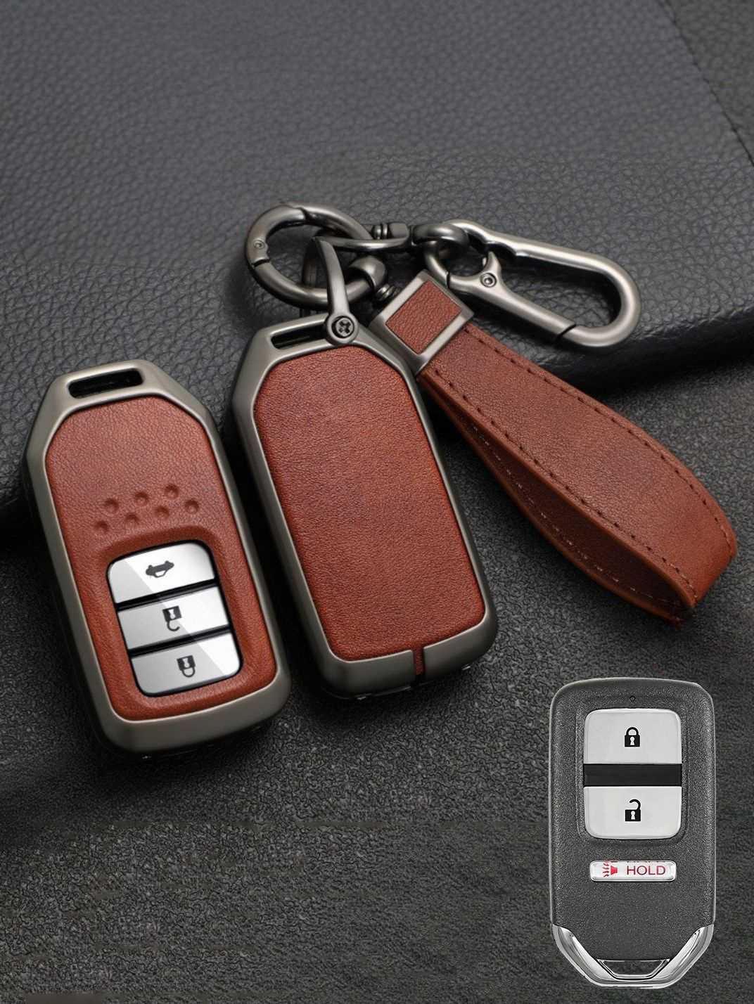 Vintage Leather Metal Alloy Honda Key Cover