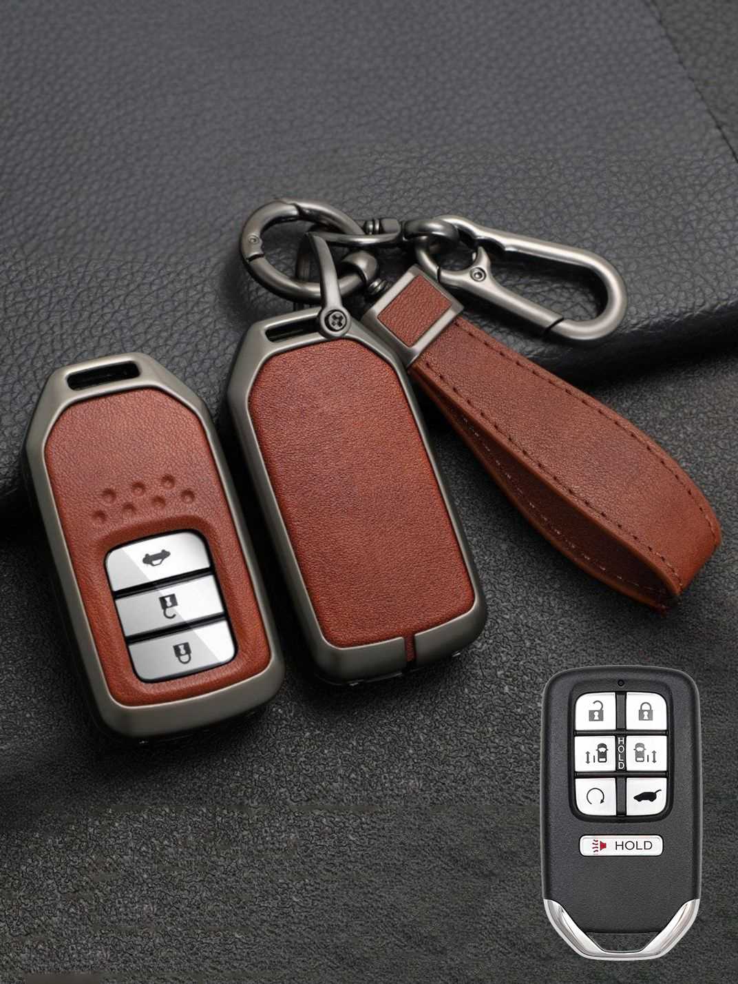 Vintage Leather Metal Alloy Honda Key Cover