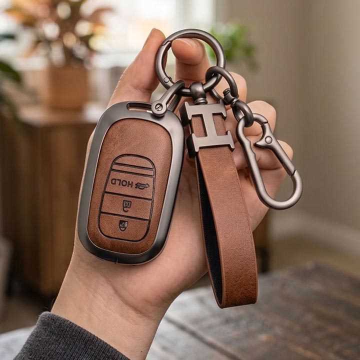 Vintage Leather Metal Alloy Honda Key Cover