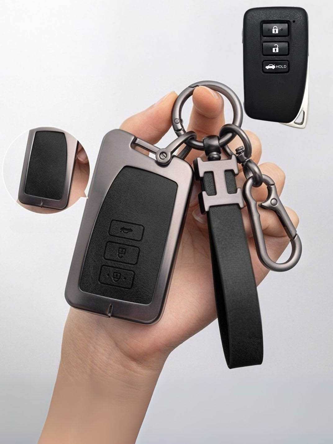 Lexus Key Fob Cover with Leather & Metal Frame