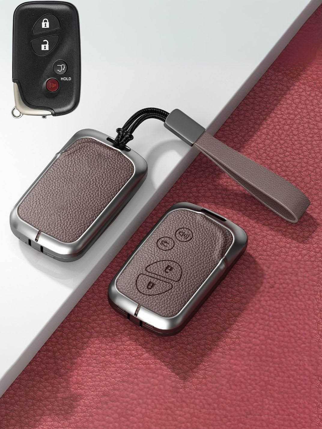 Lexus Key Fob Cover with Leather & Metal Frame