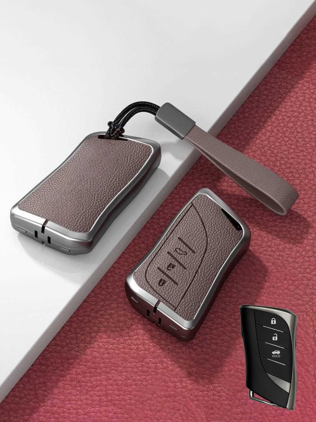 Lexus Key Fob Cover with Leather & Metal Frame