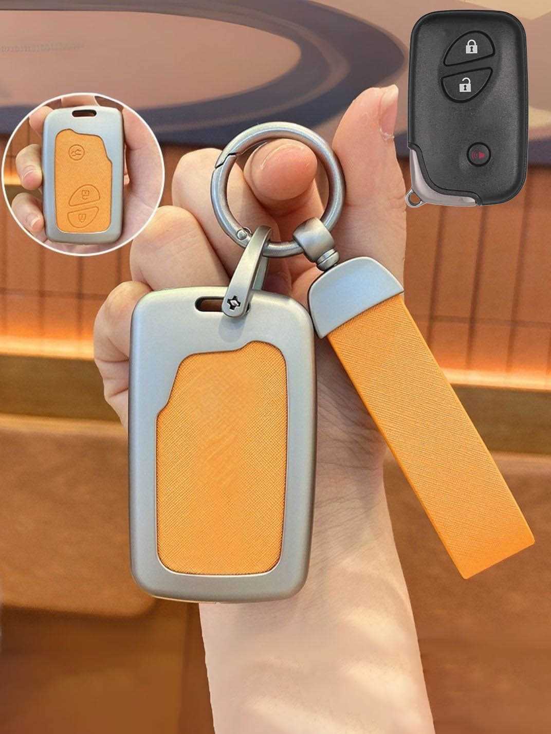 Lexus Key Fob Cover with Leather & Metal Frame