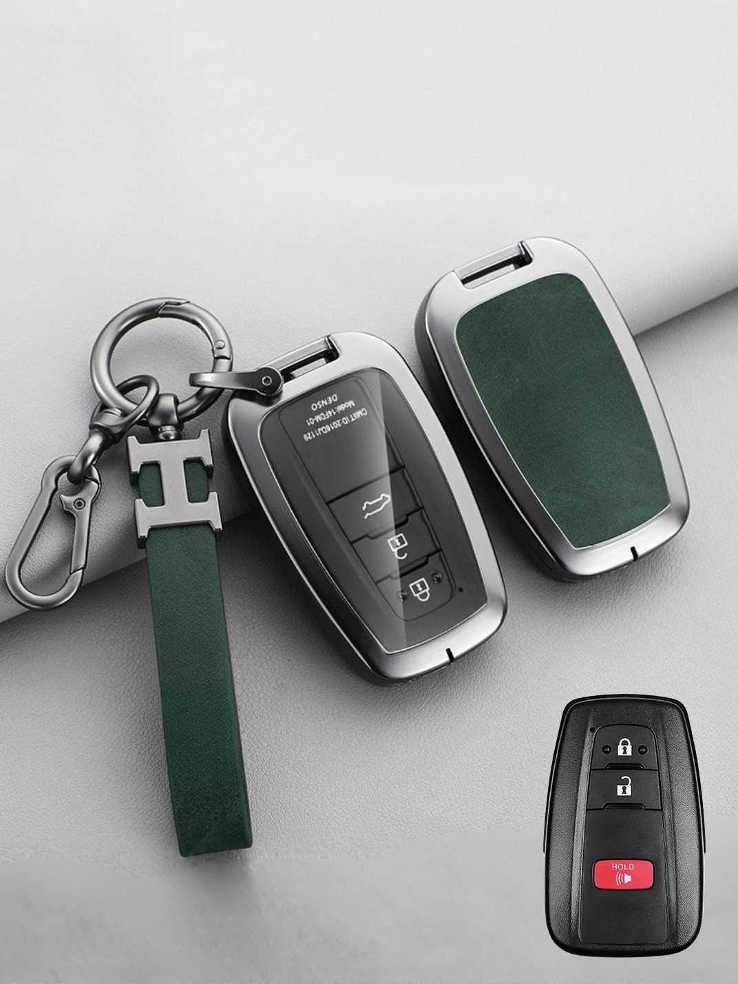 Vintage Leather Metal Alloy Toyota Key Cover