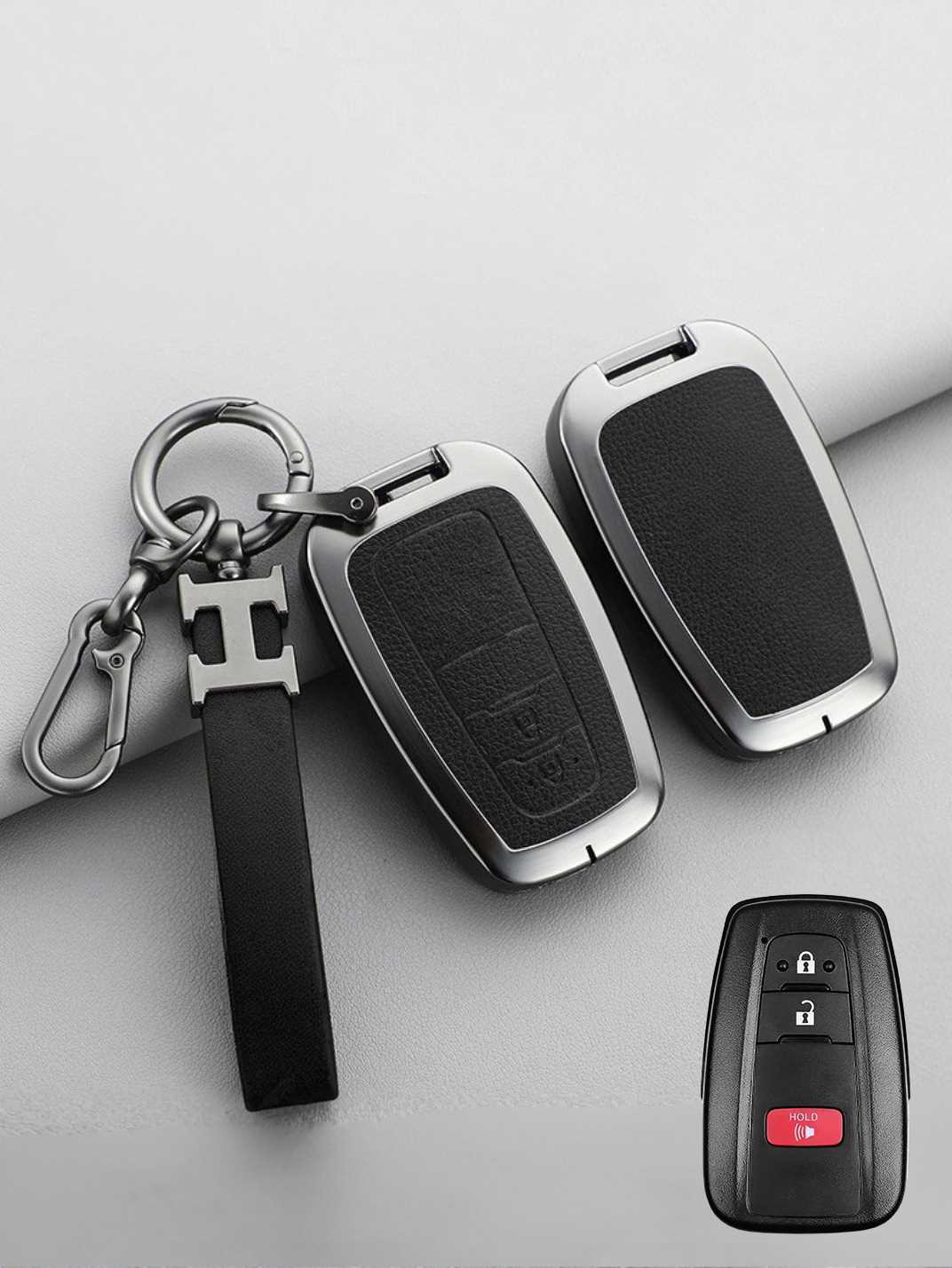 Vintage Leather Metal Alloy Toyota Key Cover