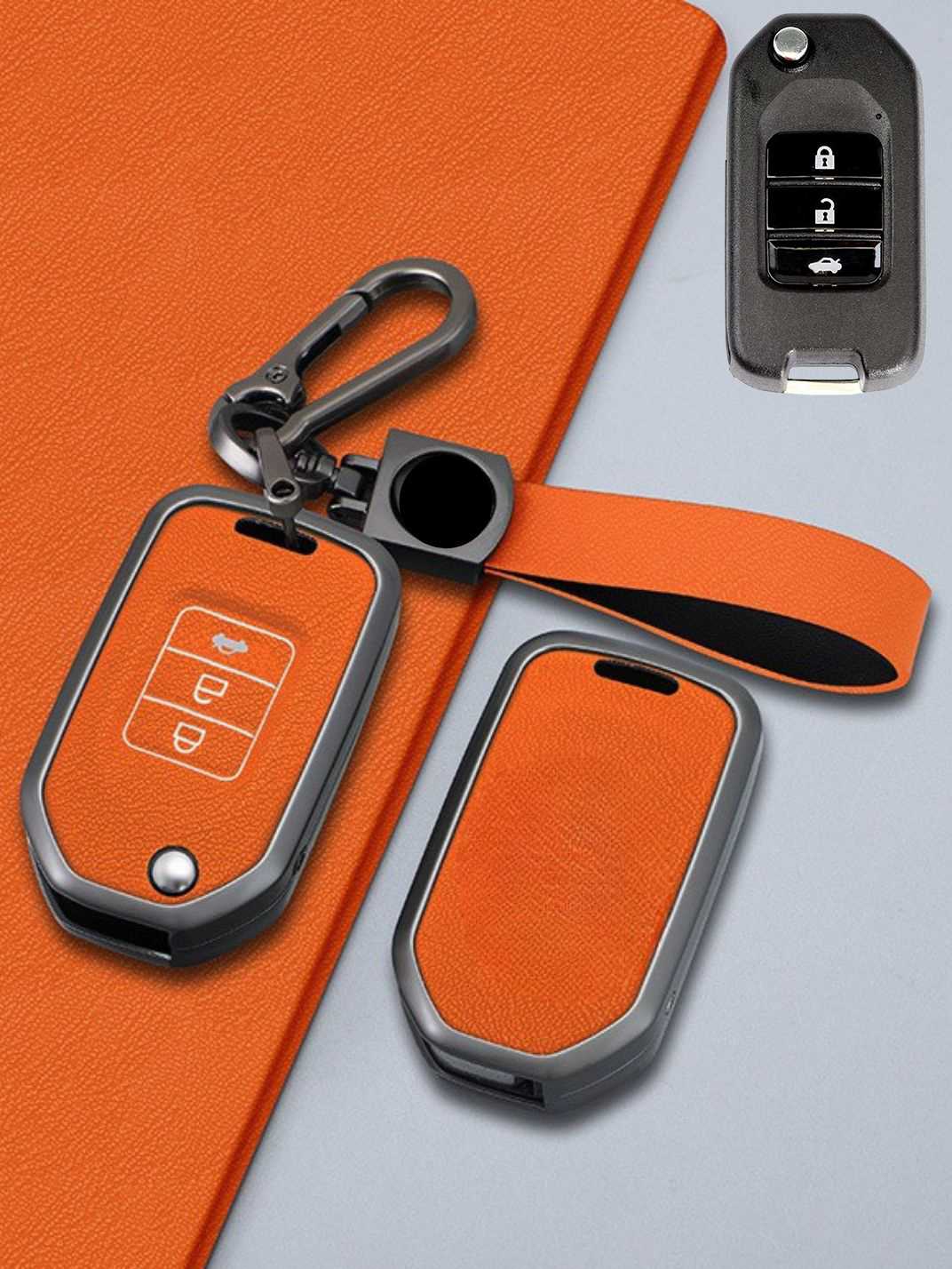 Honda Key Fob Cover with Leather & Metal Frame
