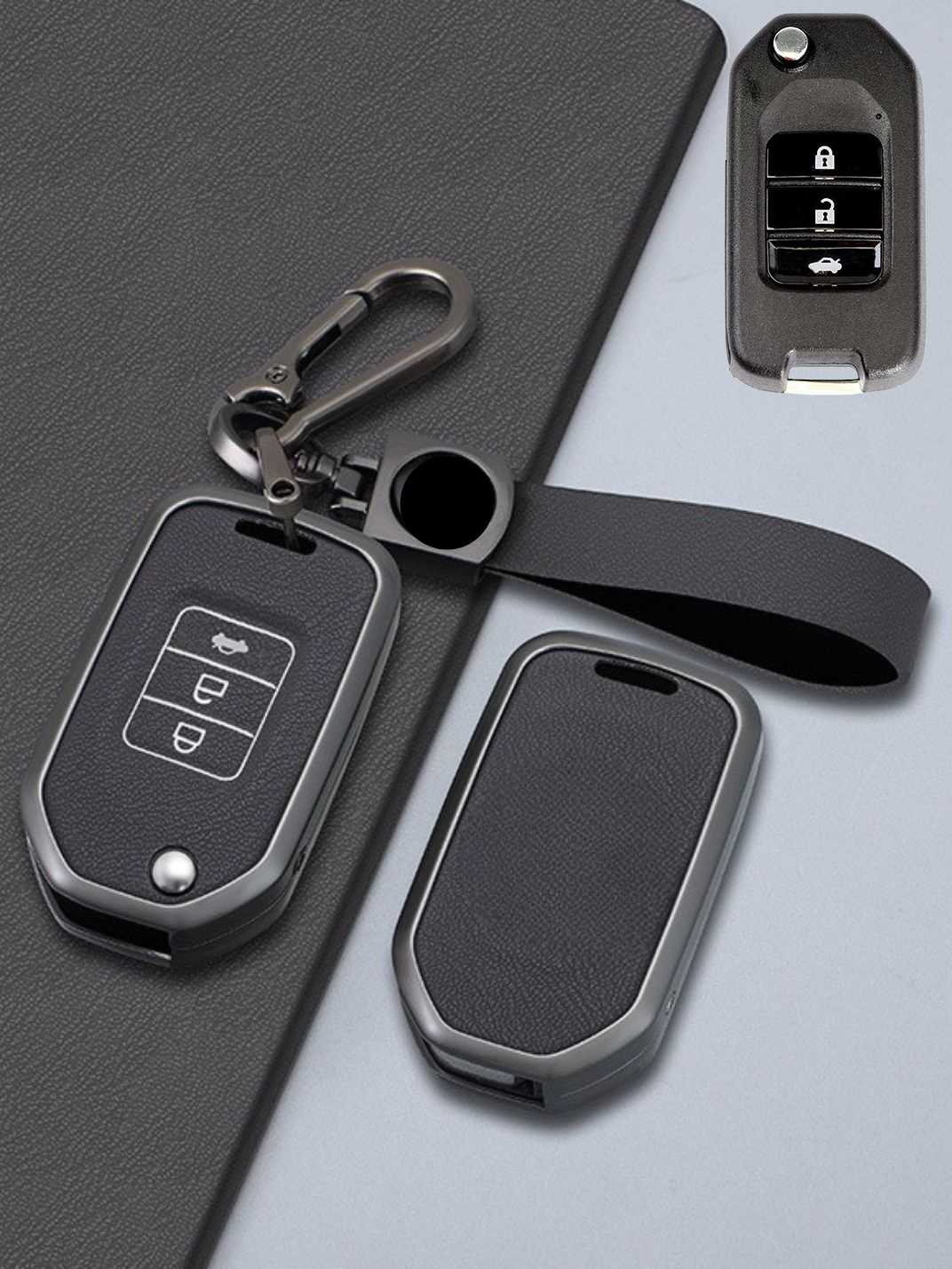 Honda Key Fob Cover with Leather & Metal Frame