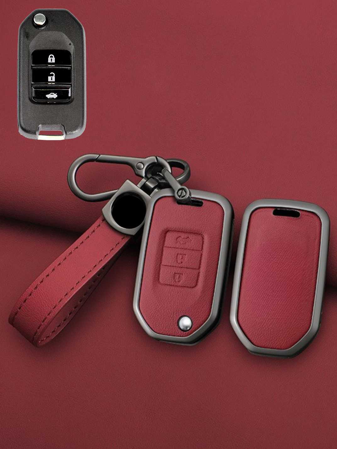 Honda Key Genuine Leather & Metal Frame
