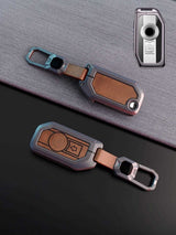 BMW Motorcycle Key Fob Cover with Leather & Metal Frame