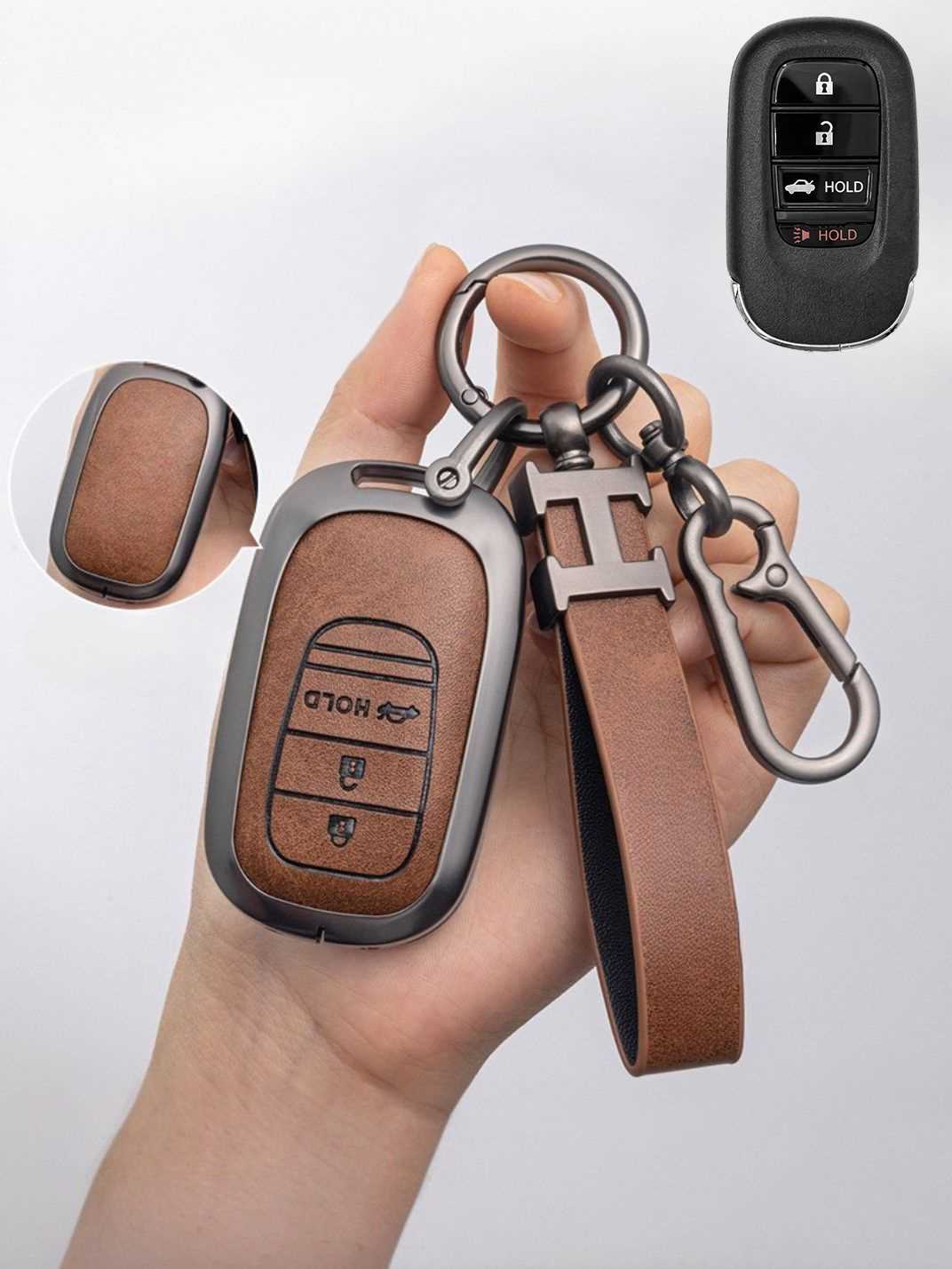 Honda Key Fob Cover with Leather & Metal Frame