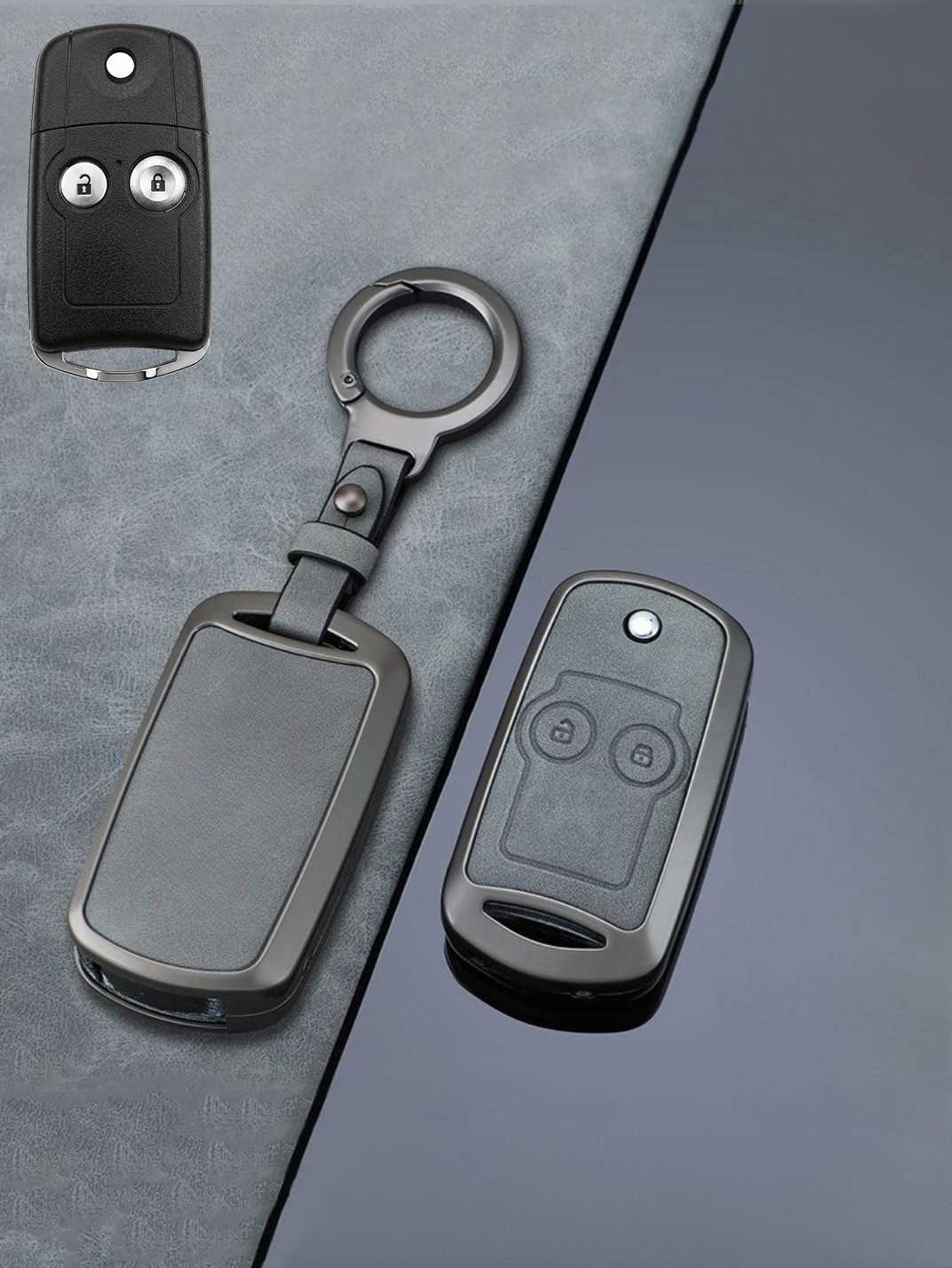 Vintage Leather Metal Alloy Honda Key Cover