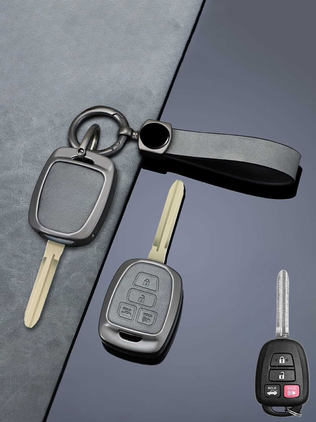 Vintage Leather Metal Alloy Toyota Key Cover