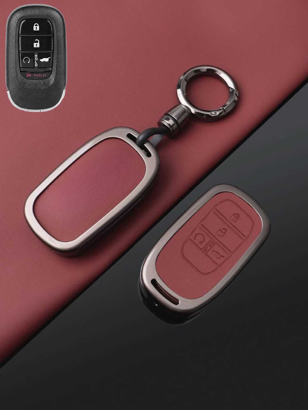 Vintage Leather Metal Alloy Honda Key Cover