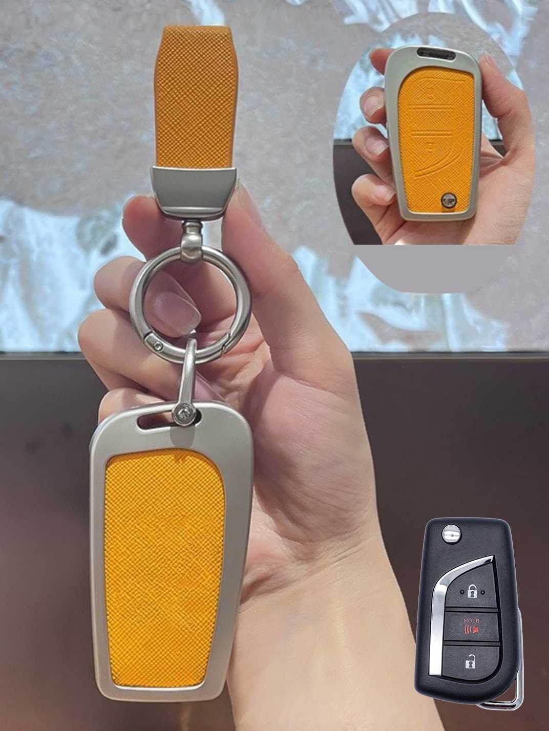 Toyota Key Fob Cover with Leather & Metal Frame