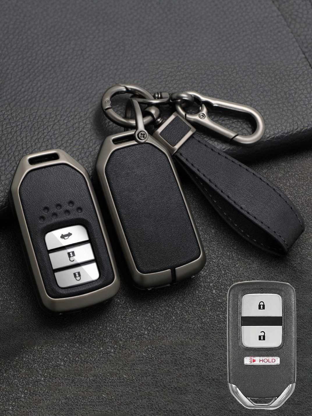 Vintage Leather Metal Alloy Honda Key Cover