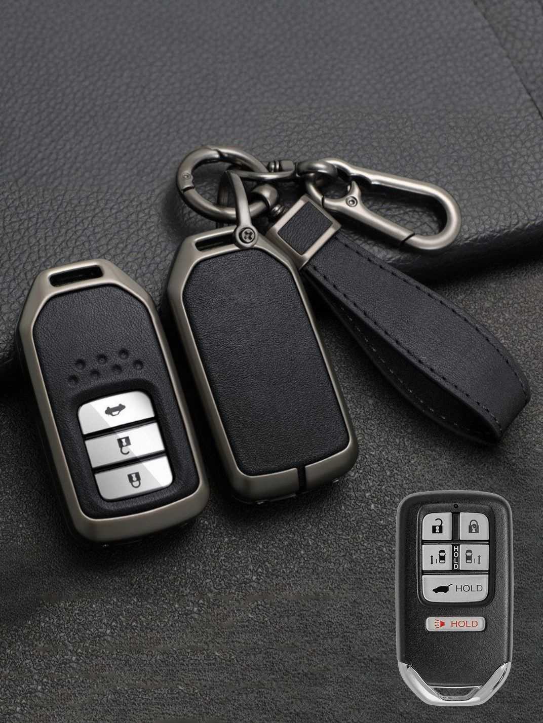 Vintage Leather Metal Alloy Honda Key Cover