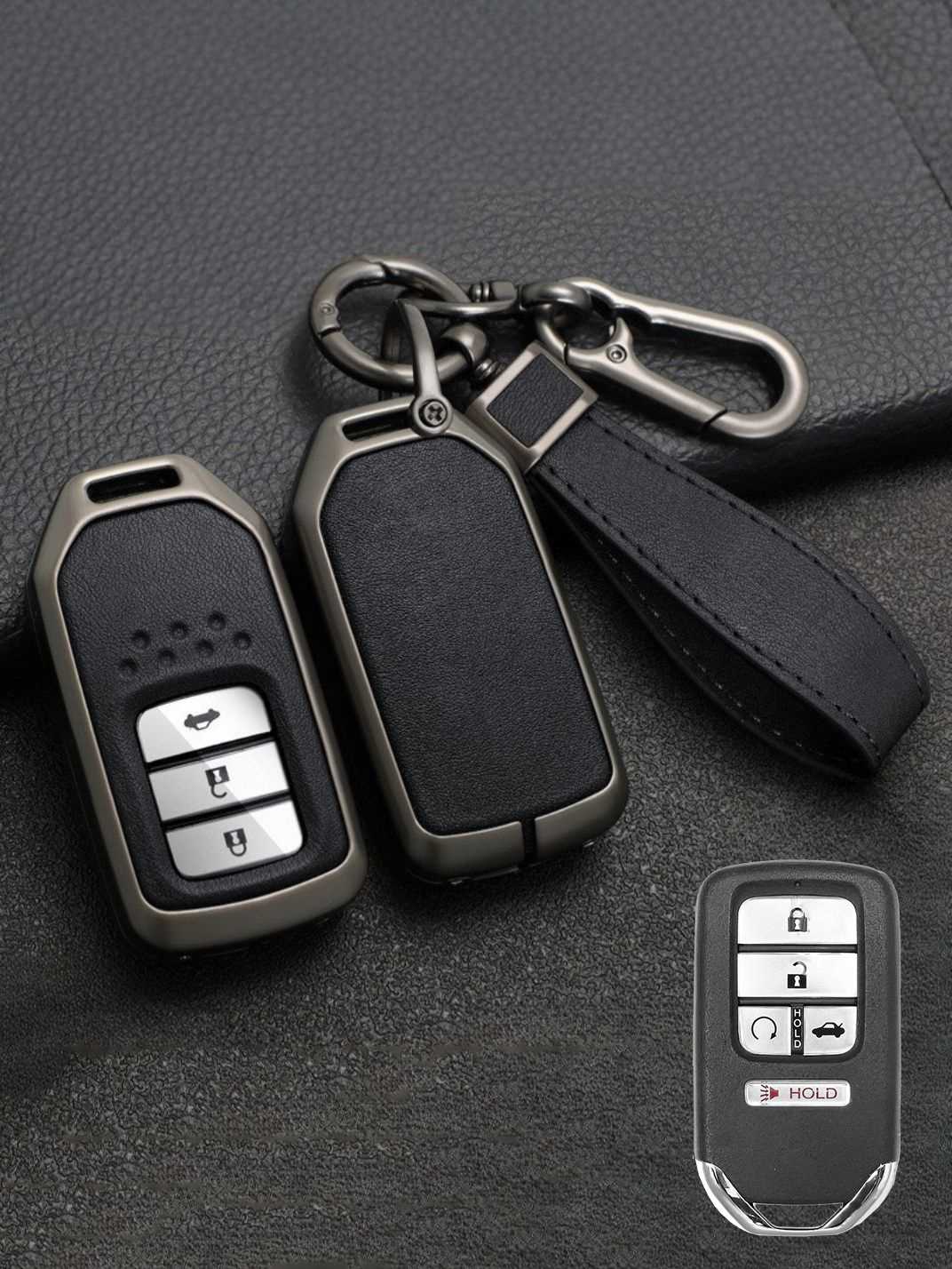 Vintage Leather Metal Alloy Honda Key Cover