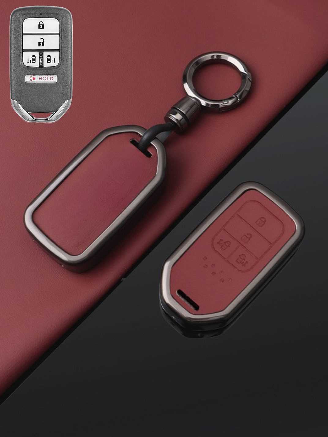 Vintage Leather Metal Alloy Honda Key Cover
