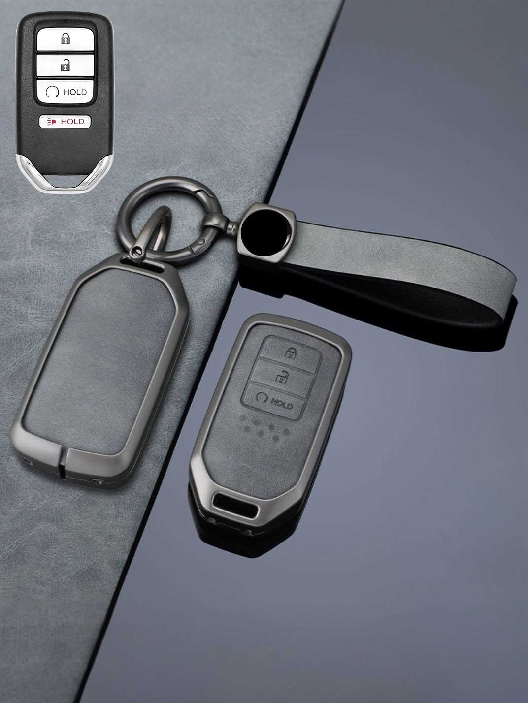 Vintage Leather Metal Alloy Honda Key Cover