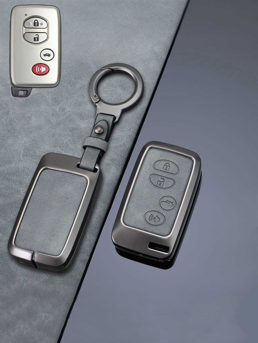 Vintage Leather Metal Alloy Toyota Key Cover