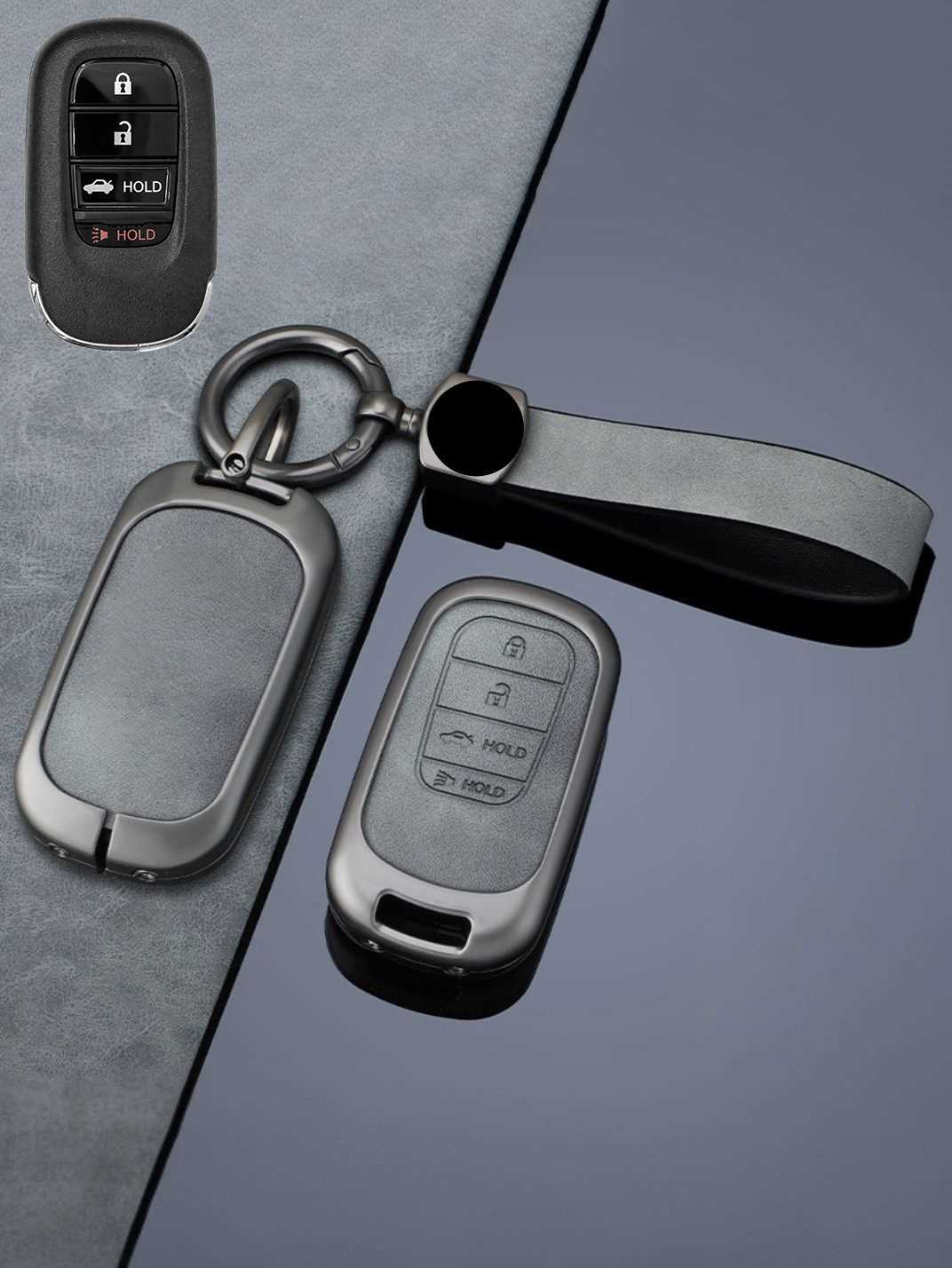 Vintage Leather Metal Alloy Honda Key Cover
