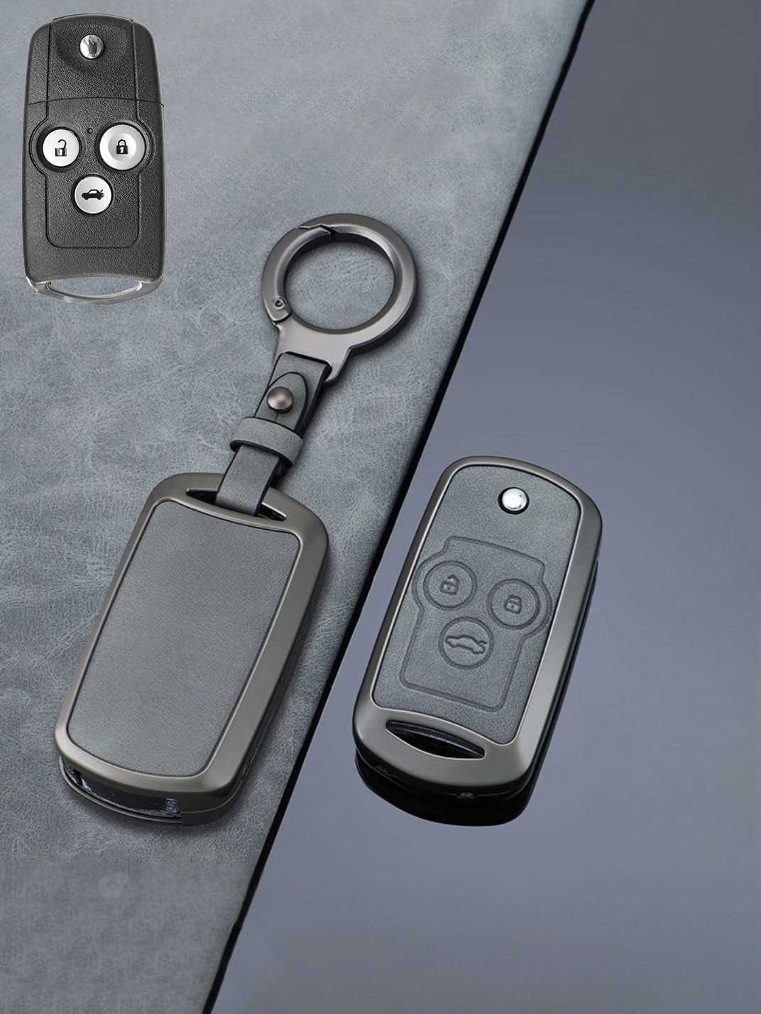 Vintage Leather Metal Alloy Honda Key Cover